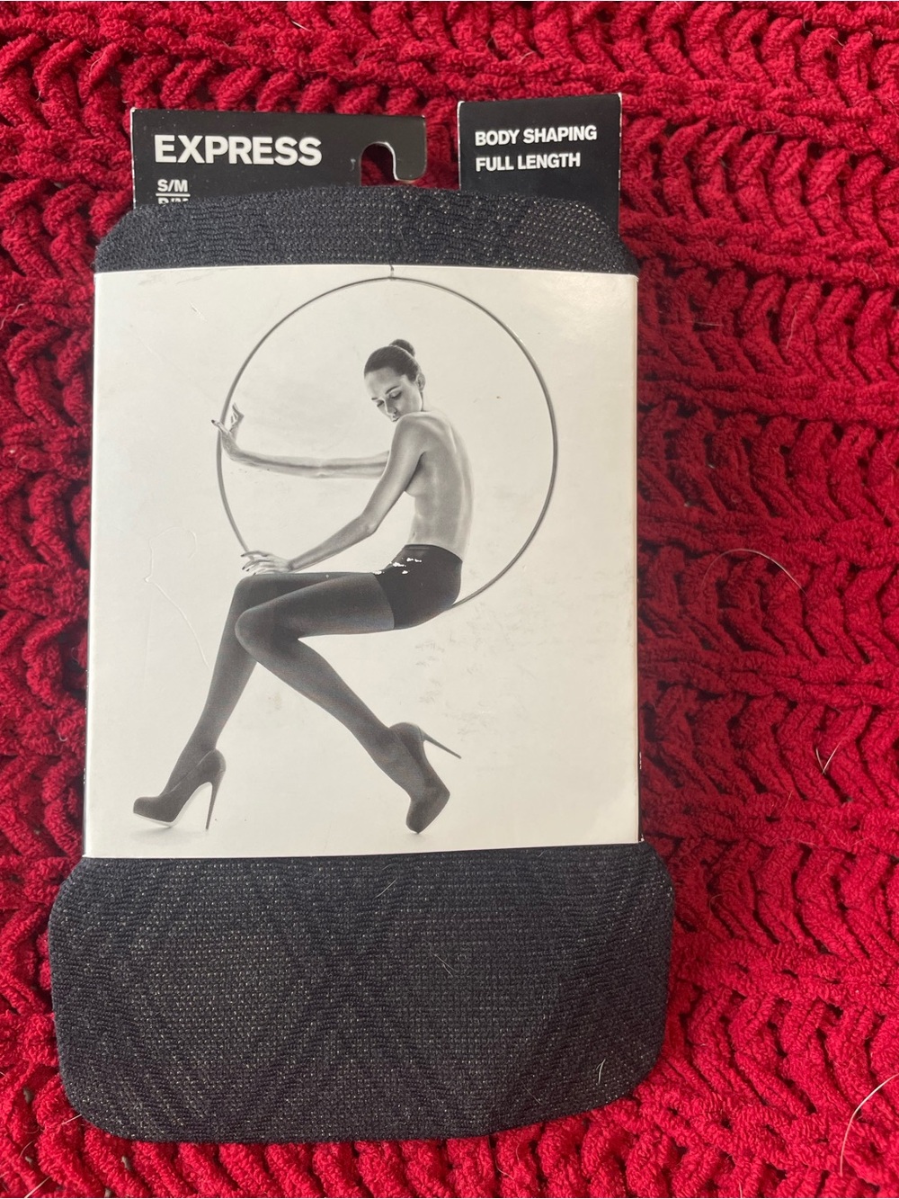 Express Women's Black Textured Full Length Body Shaping Tights